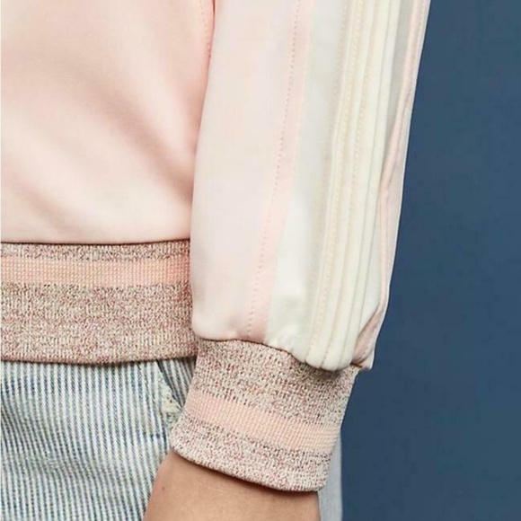 Maeve S Pink Ivory Stripe Zip Bomber Track Jacket - Picture 3 of 5